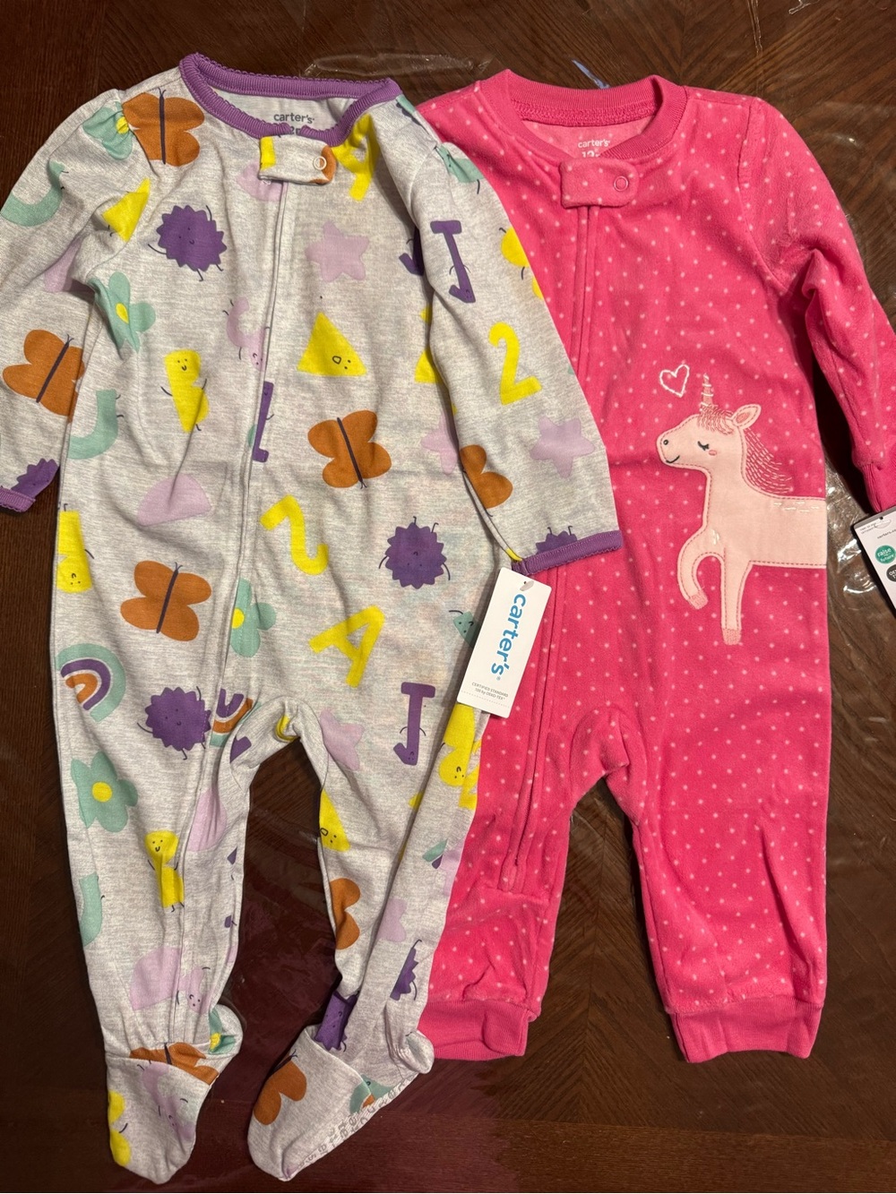 Carter's Pink Unicorn & Patterned Multi-Color Baby One-Piece Sleepers (2-Pack)
